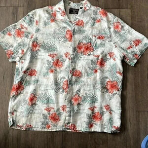 [XXL]Black Brown 1826 Linen Hawaii Floral S/S Button Up  Shirt Men